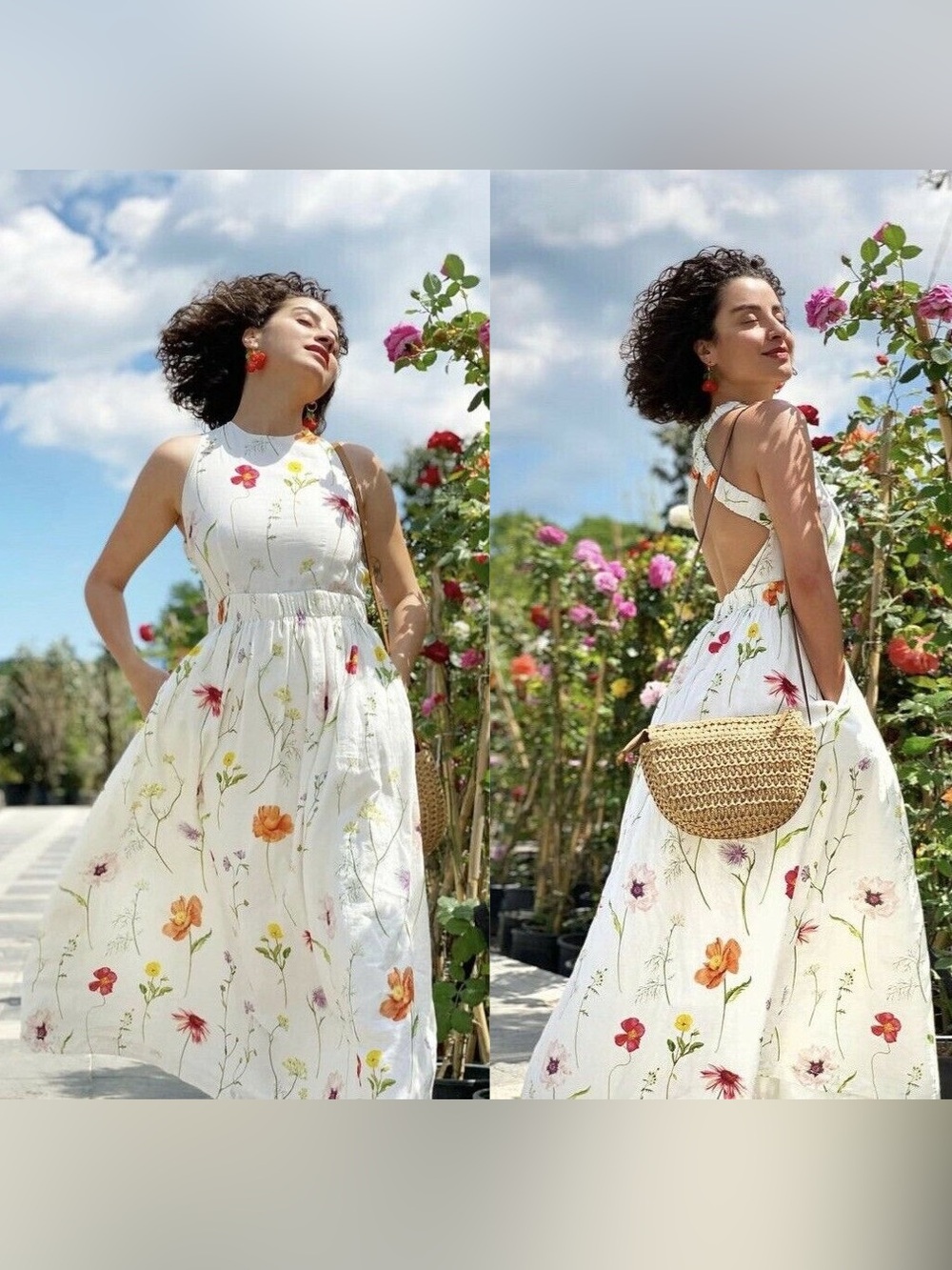 H&M Ankle Length Linen Blend Dress CONSCIOUS A Meadow of Wildflowers Collection